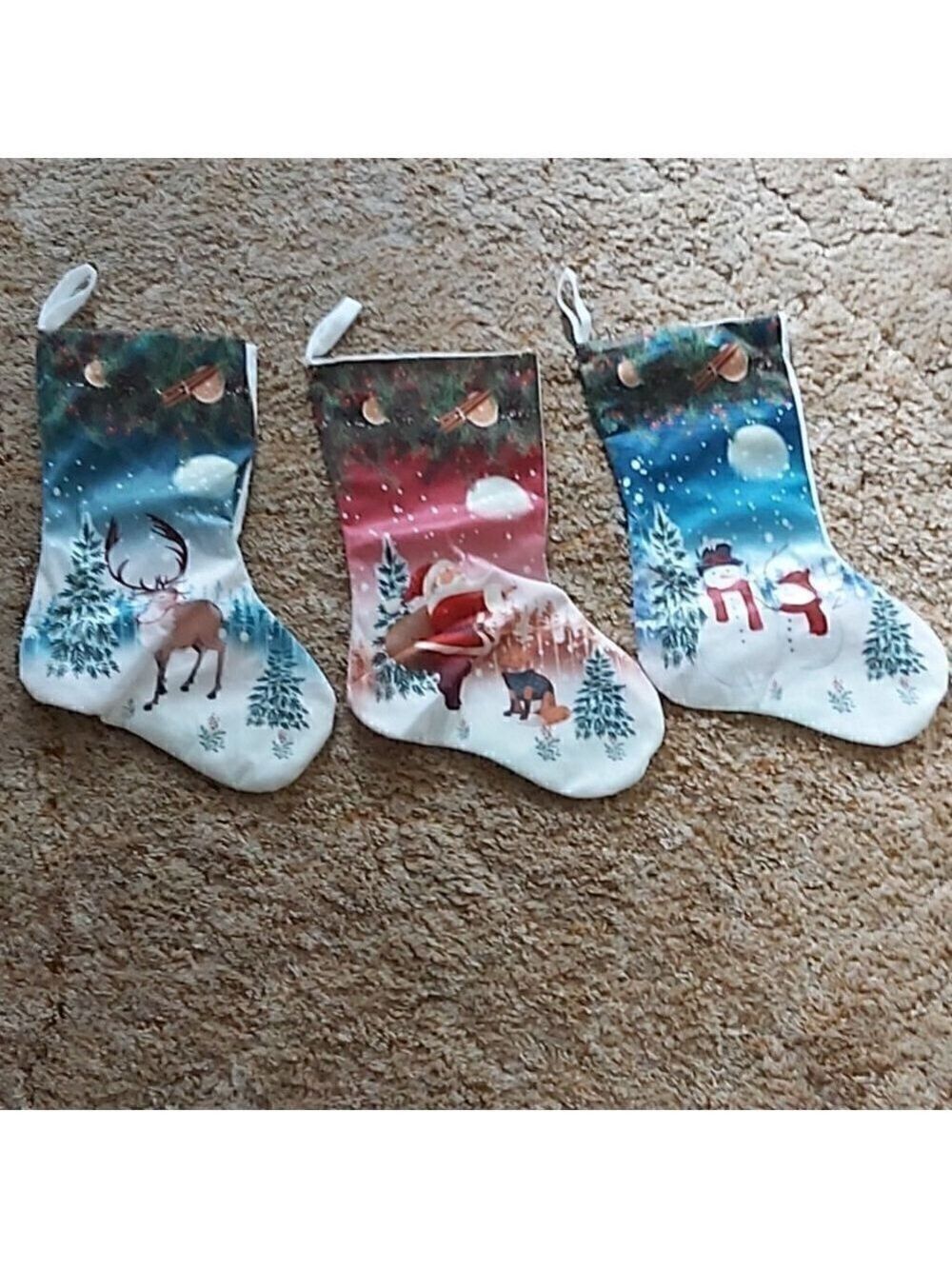 Set of 3 NWOT Christmas Stockings - Santa, Snowman, Reindeer